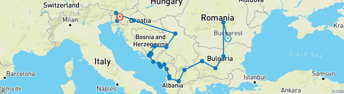 Foto van een kaart met de route van de rondreis