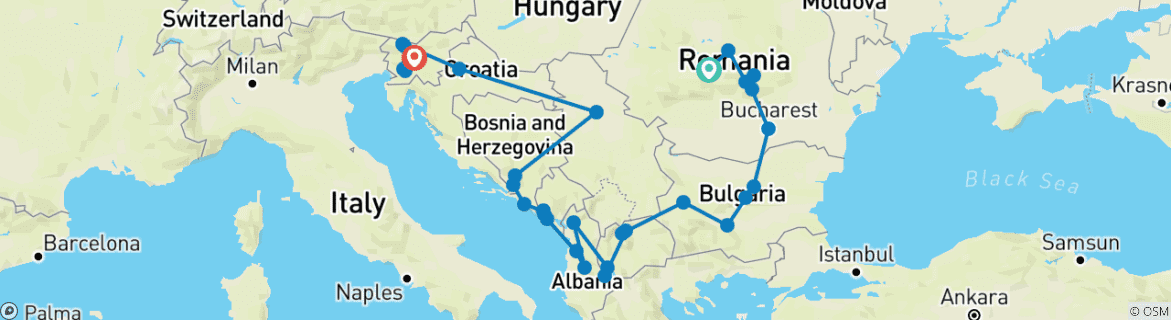 Image d'une carte montrant l'itinéraire du circuit