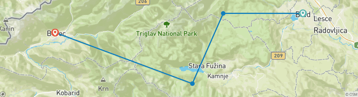 Mapa de Travesía de los Alpes Julianos