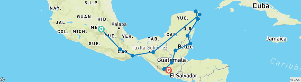 Karte von Epic Mittelamerika 28 Tage