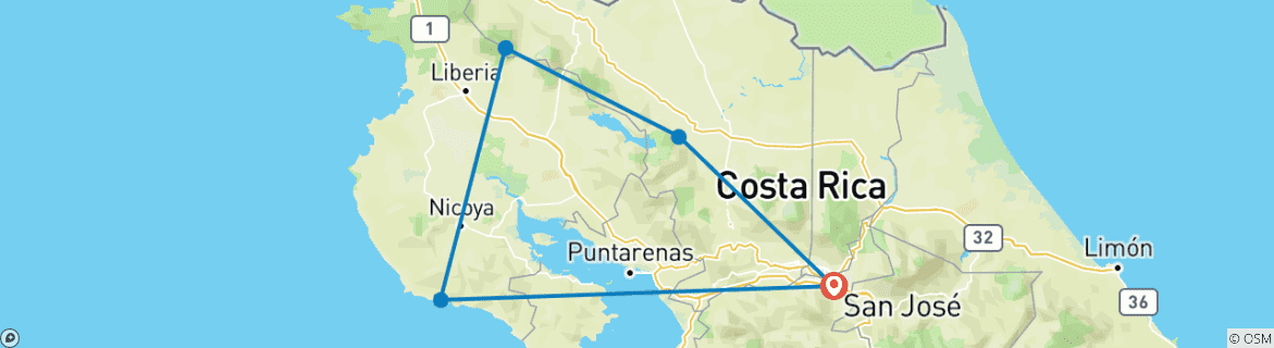 Map of Costa Rica Adventure