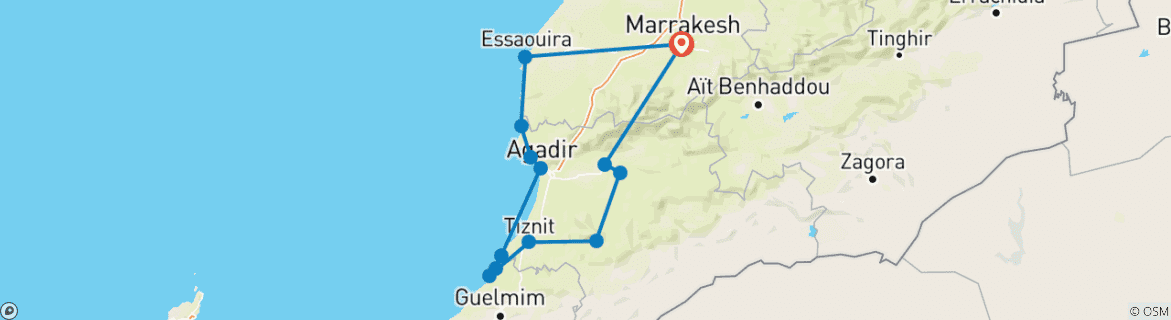 Image d'une carte montrant l'itinéraire du circuit