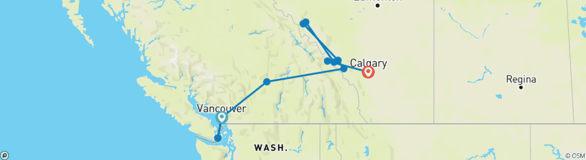 Map of 8-Day Vancouver Explorer & Rocky Mountaineer Tour: Deluxe Train Journey to the Rockies