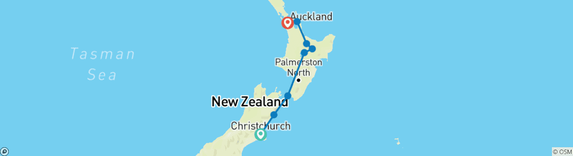 Map of New Zealand's North Island Adventure in reverse