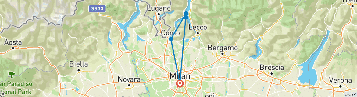 Image d'une carte montrant l'itinéraire du circuit