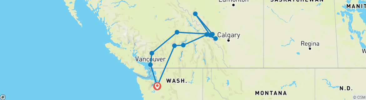 Map of Canadian Rockies from Seattle - 7 days