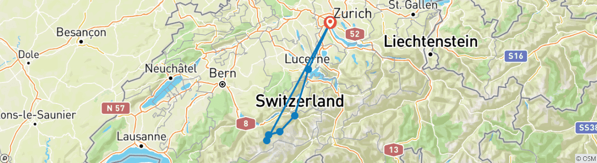 Map of Switzerland’s Lakes, Mountains & Rails