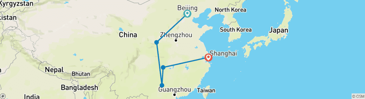 Karte von China Beste Landschaften 14D Kleingruppenreise