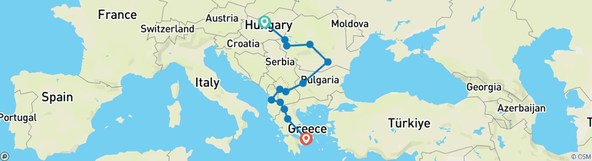 Image of a map showing the route of the tour