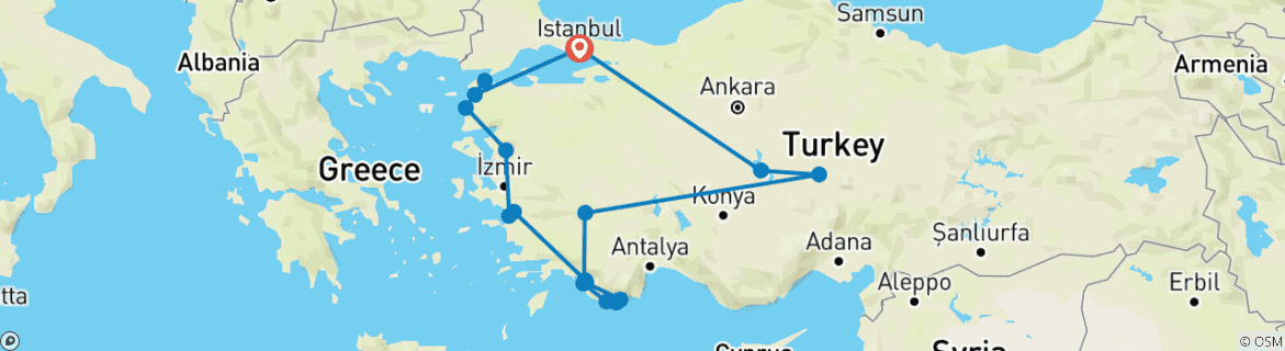 Karte von Bus & Segel Türkei 18-39's ( 17 Tage )