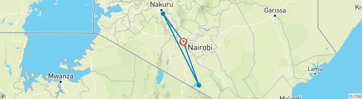 Map of Kenya: 6-Day Masai Mara Lake Nakuru and Amboseli NP Wildlife Safari