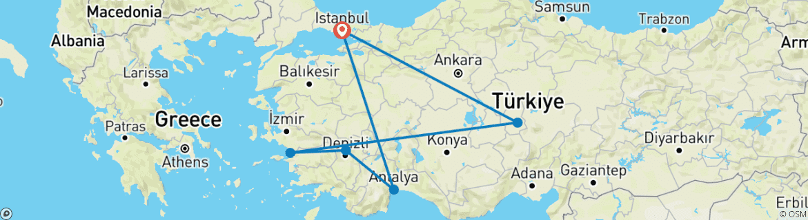 Foto van een kaart met de route van de rondreis