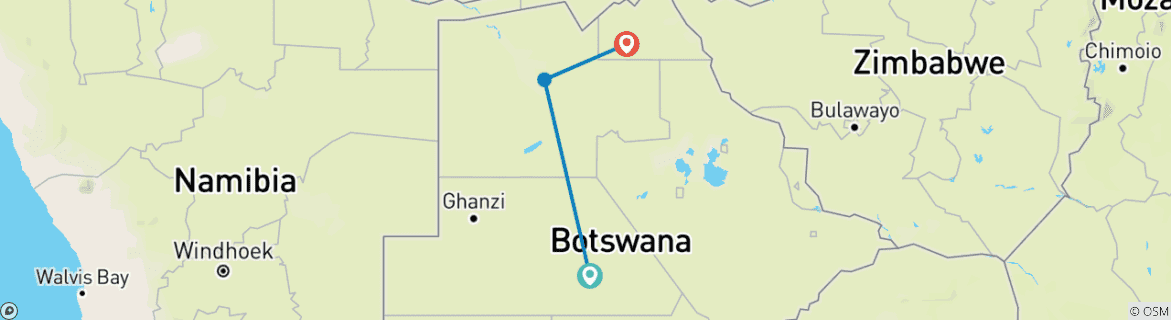 Karte von Botswana : 10 Tage außergewöhnliche Expedition ( Botswana)