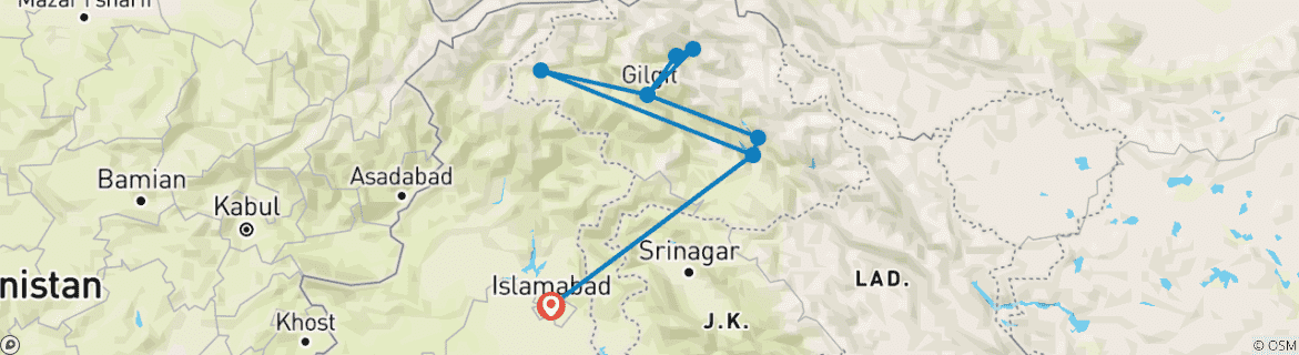 Map of Premium Tour -  Ghizer, Hunza, and Skardu Valley