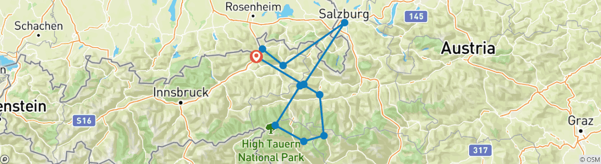 Map of Crossing the Alps from the Wilder Kaiser to the Großglockner - 7 days