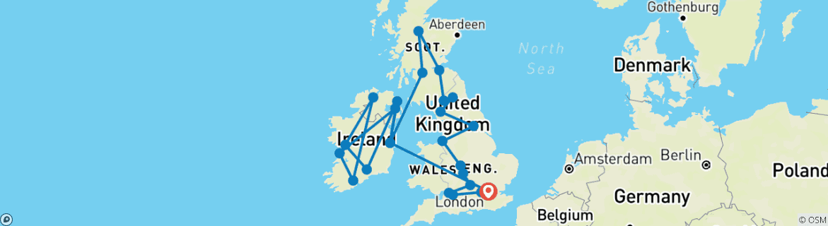 Map of Great Britain and Ireland Reunion 35 to 45 (Only Available To Contiki Past Travellers, Reunion, 18 Days)