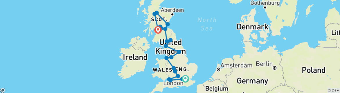 Karte mit der Reiseroute