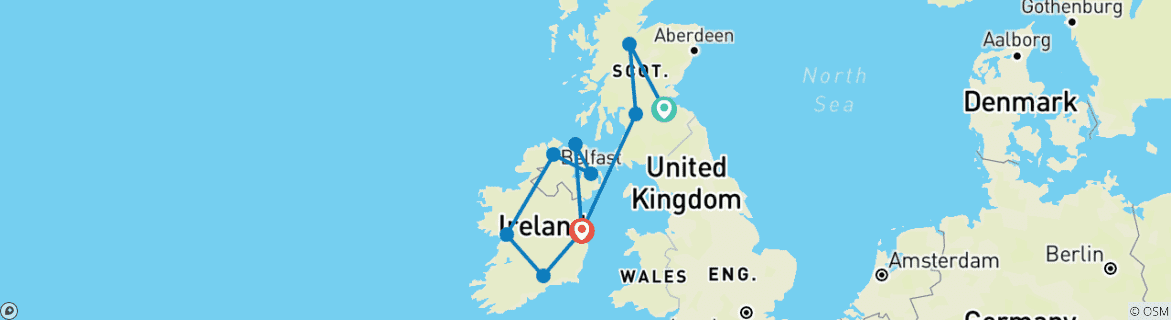 Map of Scotland and Ireland Reunion 35 to 45 (Only Available To Contiki Past Travellers, Reunion, 13 Days)