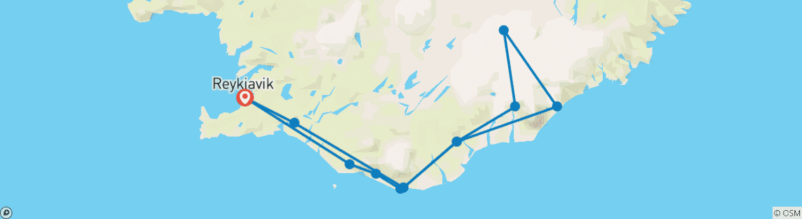 Kaart van 4-Daagse Zuidkust, Blauwe ijsgrot, gletsjer Lagune Tour