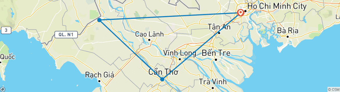 Map of DISCOVER THE MEKONG DELTA 3 DAYS- CAI BE- CAN THO- CHAU DOC- DONG THAP