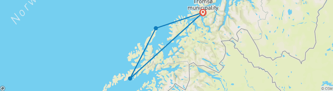 Kaart van Tromsø en Lofoten over land en zee