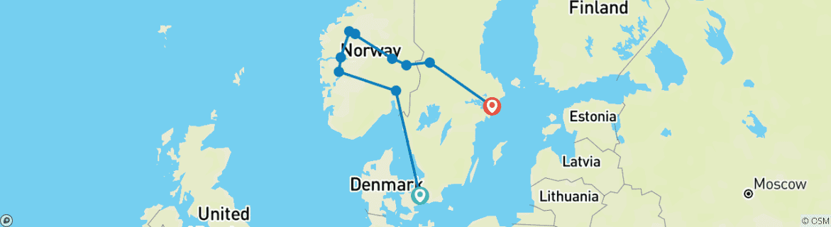 Map of Scandinavia Reunion 35 to 45 (Only Available To Contiki Past Travellers, Reunion, 12 Days)