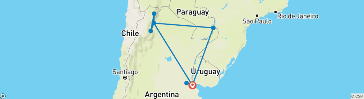 Map of 10-days discovering Argentina: Buenos Aires, Iguazú & Salta.