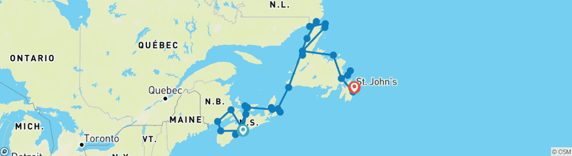 Map of Atlantic Canada Encompassed (Small Group) - 23 days