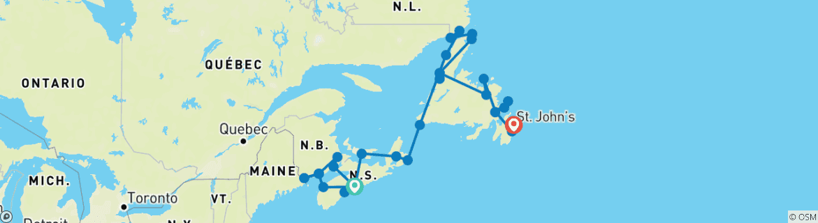 Map of Atlantic Canada Encompassed - 23 days