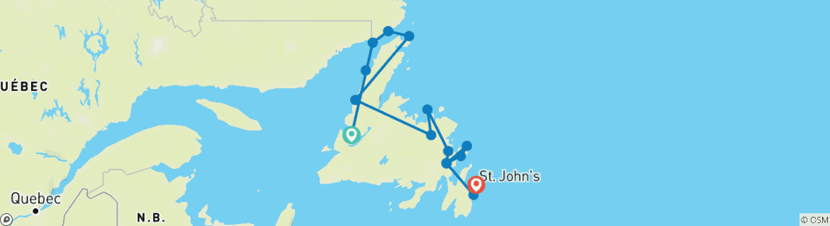 Map of Newfoundland Explorer (Small Group) - 12 days