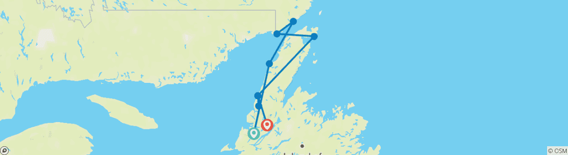 Map of Newfoundland Viking Trail From Corner Brook - 7 days