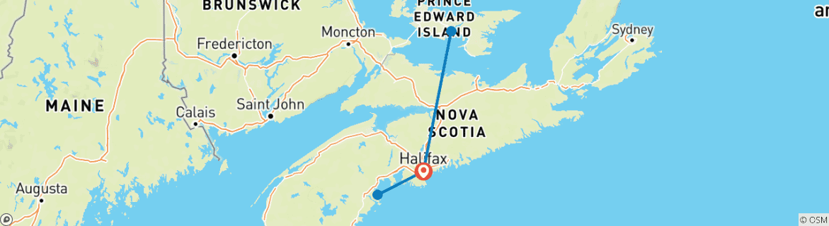 Map of Halifax & Prince Edward Island - 6 days