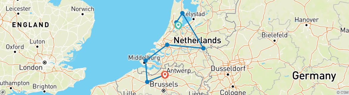 Karte von Tulpen und Windmühlen (Amsterdam nach Antwerpen,)