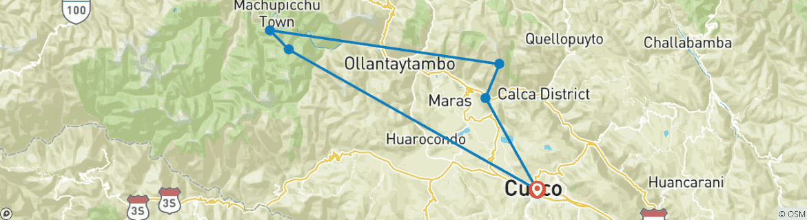 Carte du circuit Trek le long du Chemin Inca et du Machu Picchu - 7 jours