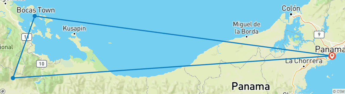 Carte du circuit Les points forts du Panama : La ville, les hauts plateaux et les îles