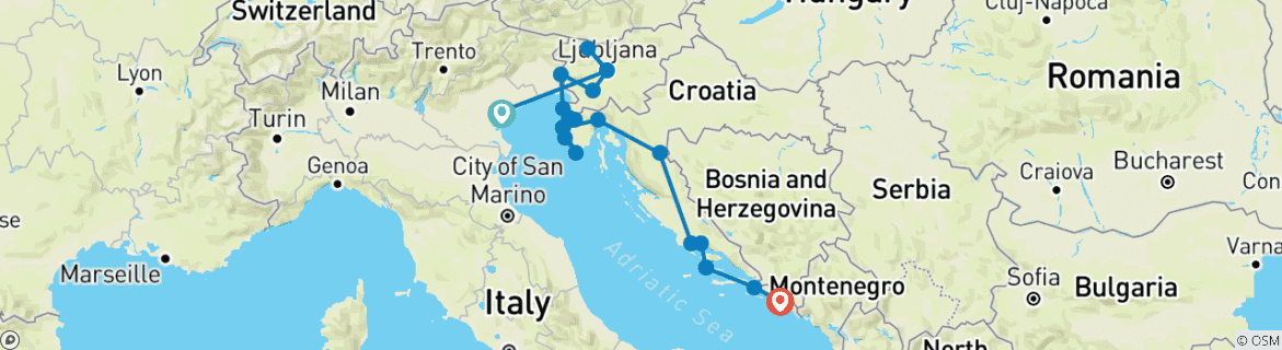 Image d'une carte montrant l'itinéraire du circuit