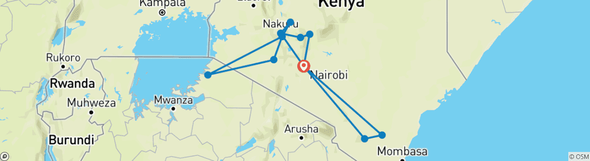 Map of Upgraded - Highlights of Kenya & Tsavo (14 destinations)