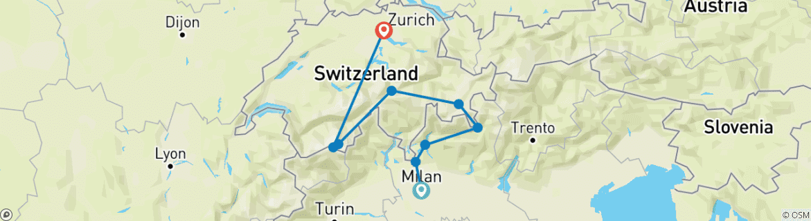 Map of A Scenic Journey from Milan to the Swiss Alps