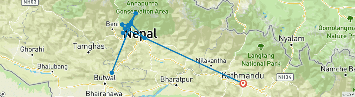 Foto van een kaart met de route van de rondreis