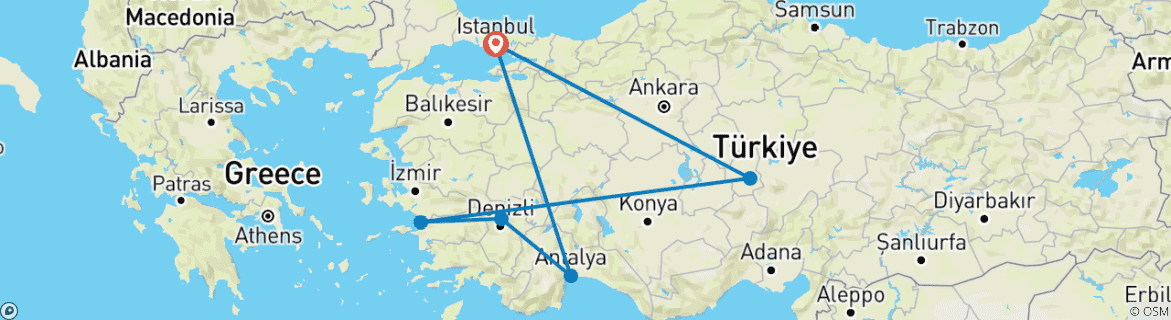 Karte von 12 Tage Engels in der Türkei| Eine geschenkte Reise keine mühsamen Wege! (Begleitete Privatreise)