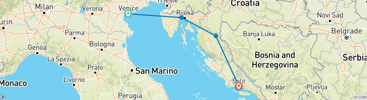 Map of Coast Express - Italian Gateway Venice/Opatija  to Split