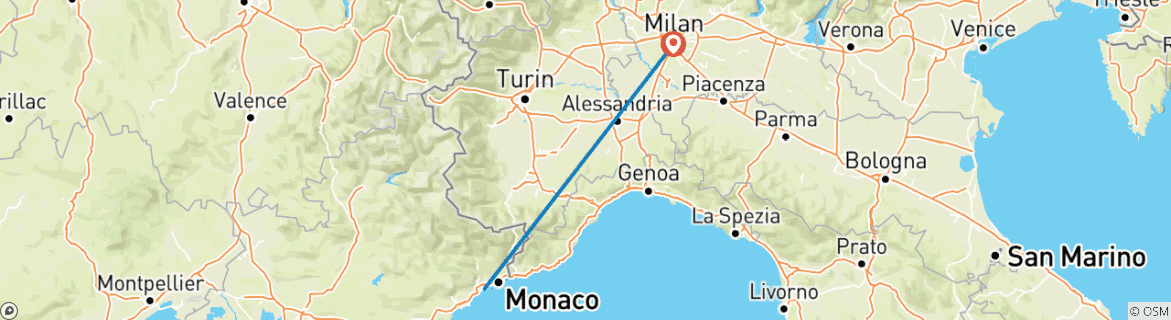 Map of 7 Day Nice and Milan by train