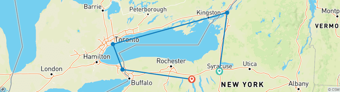 Carte du circuit Faites le tour du lac : Toronto et les chutes du Niagara avec les 1000 îles