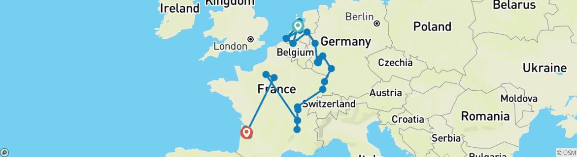 Carte du circuit Grand voyage des rivières enchanteresses d'Europe