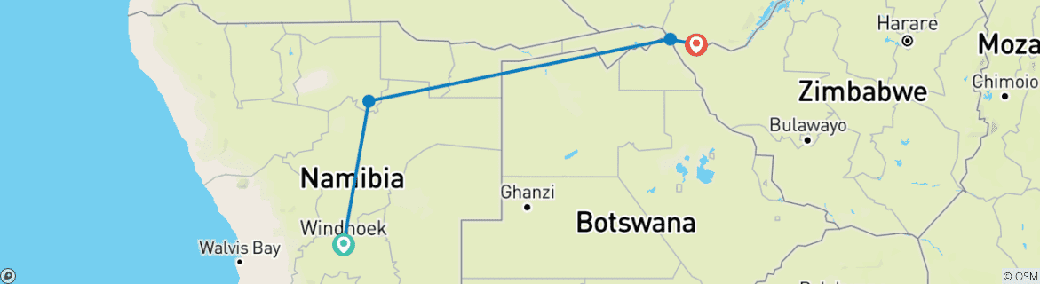 Map of Namibia - From Windhoek to the Victoria Falls