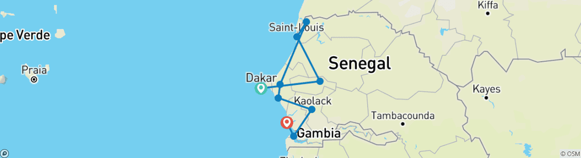 Map of Senegal and Gambia