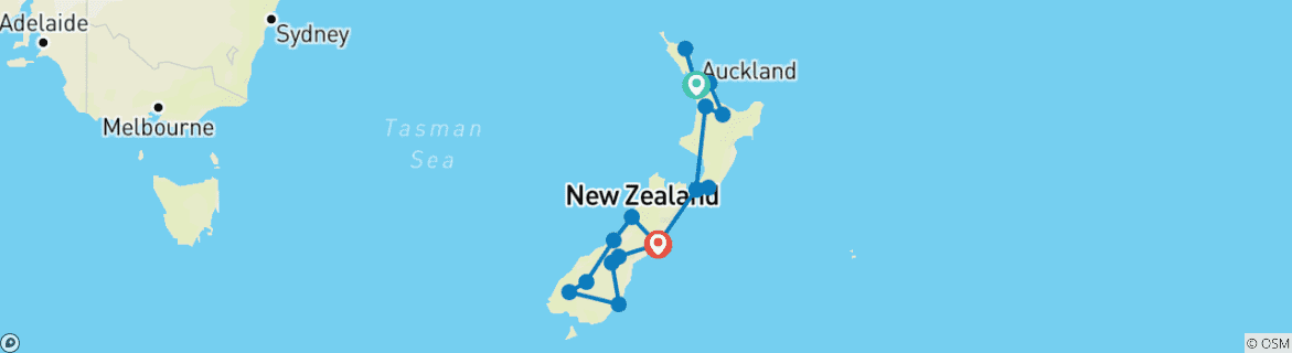 Karte von Neuseeland mit der Bahn inklusive Bay of Islands