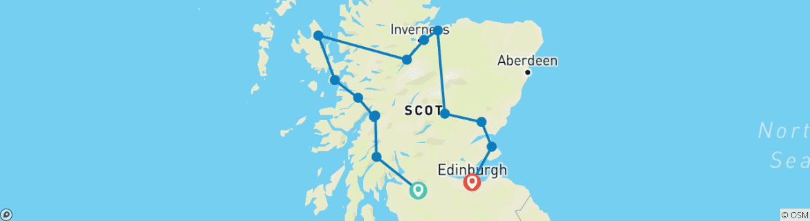 Map of Scottish Dream - 9 Days/8 Nights (14 destinations)