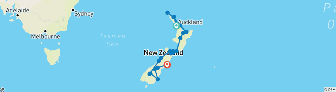 Map of Experience New Zealand consciously From Auckland to Christchurch