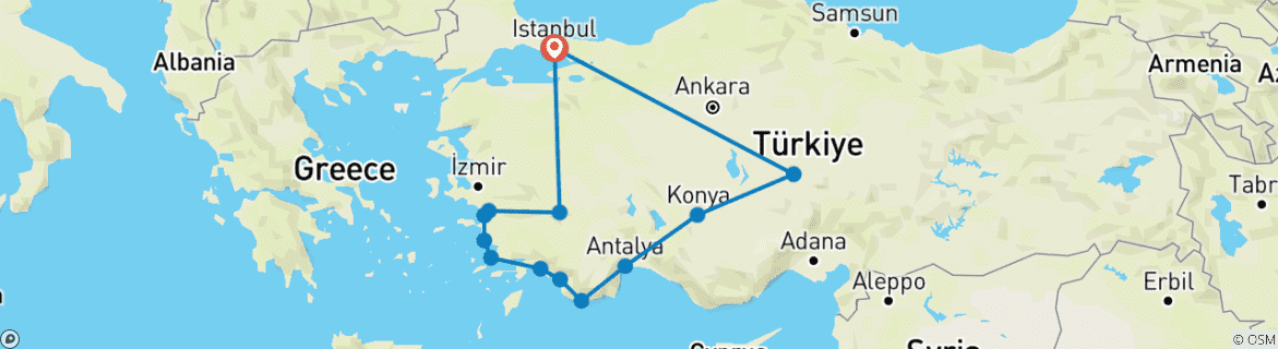 Carte du circuit 14 jours de vacances en Turquie pour les anges privés | Tranquillité et relaxation de premier ordre ! (Voyage privé VIP !)
